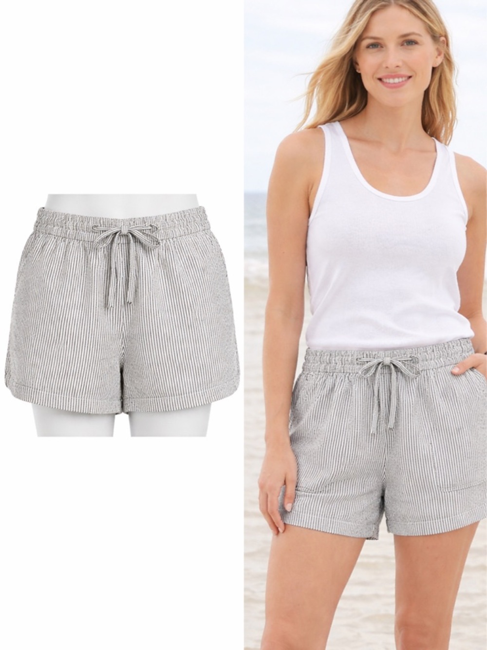 J.Crew | Black White Striped Linen Blend Shorts | Drawstring | Size M